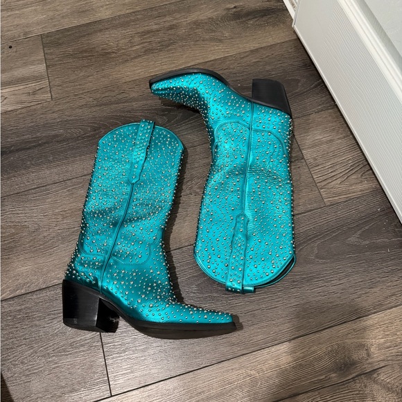 Jeffrey Campbell Teal Studded Ankle Boots - Picture 3 of 7